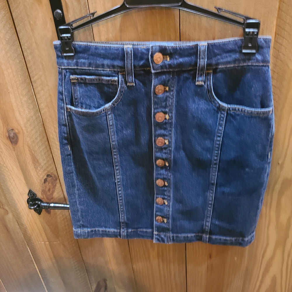 Madewell Dark Blue Button-Front Denim Mini Skirt